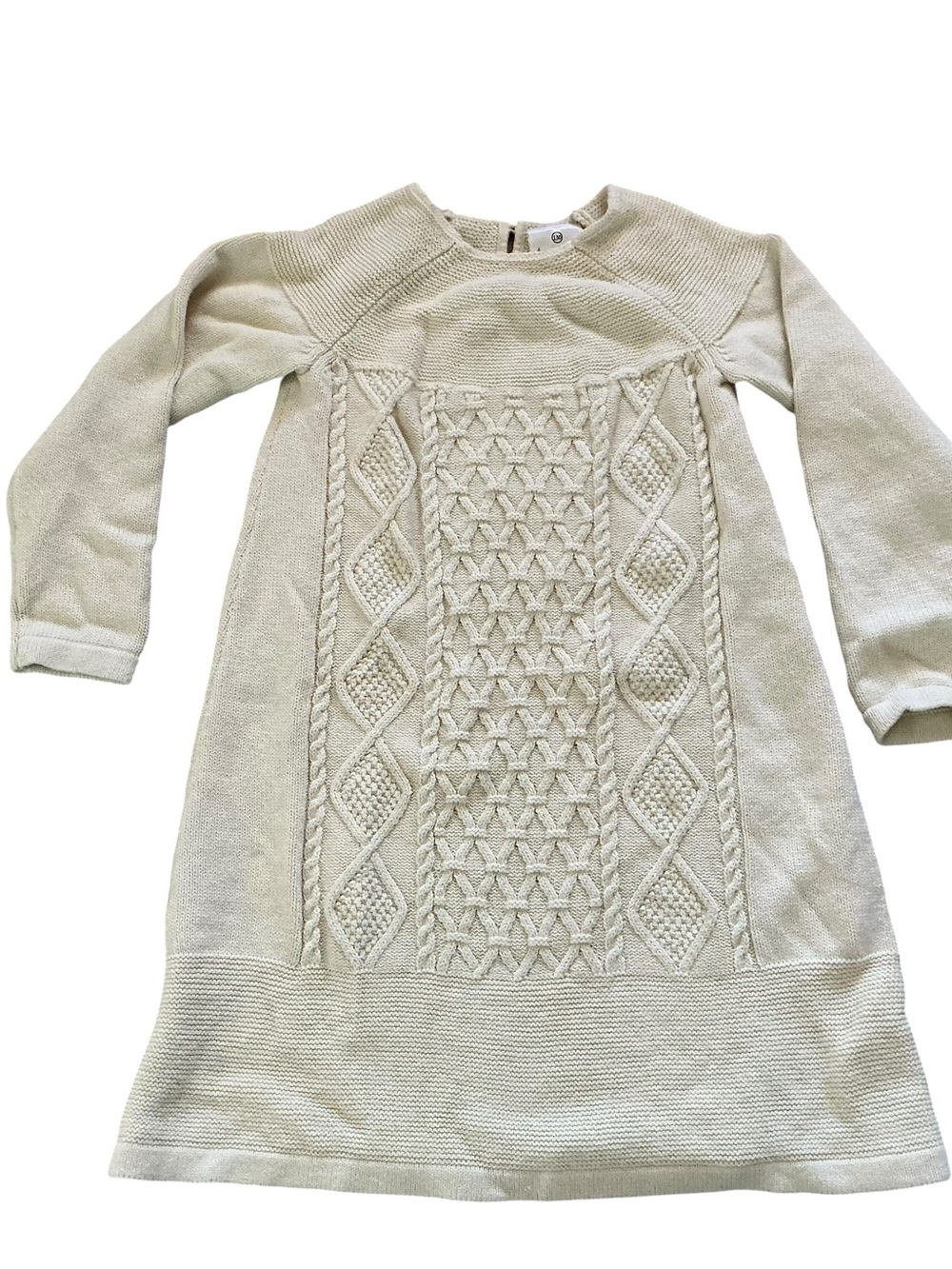 Hanna Anderson cable knit long sleeve cream dress size 130 8US